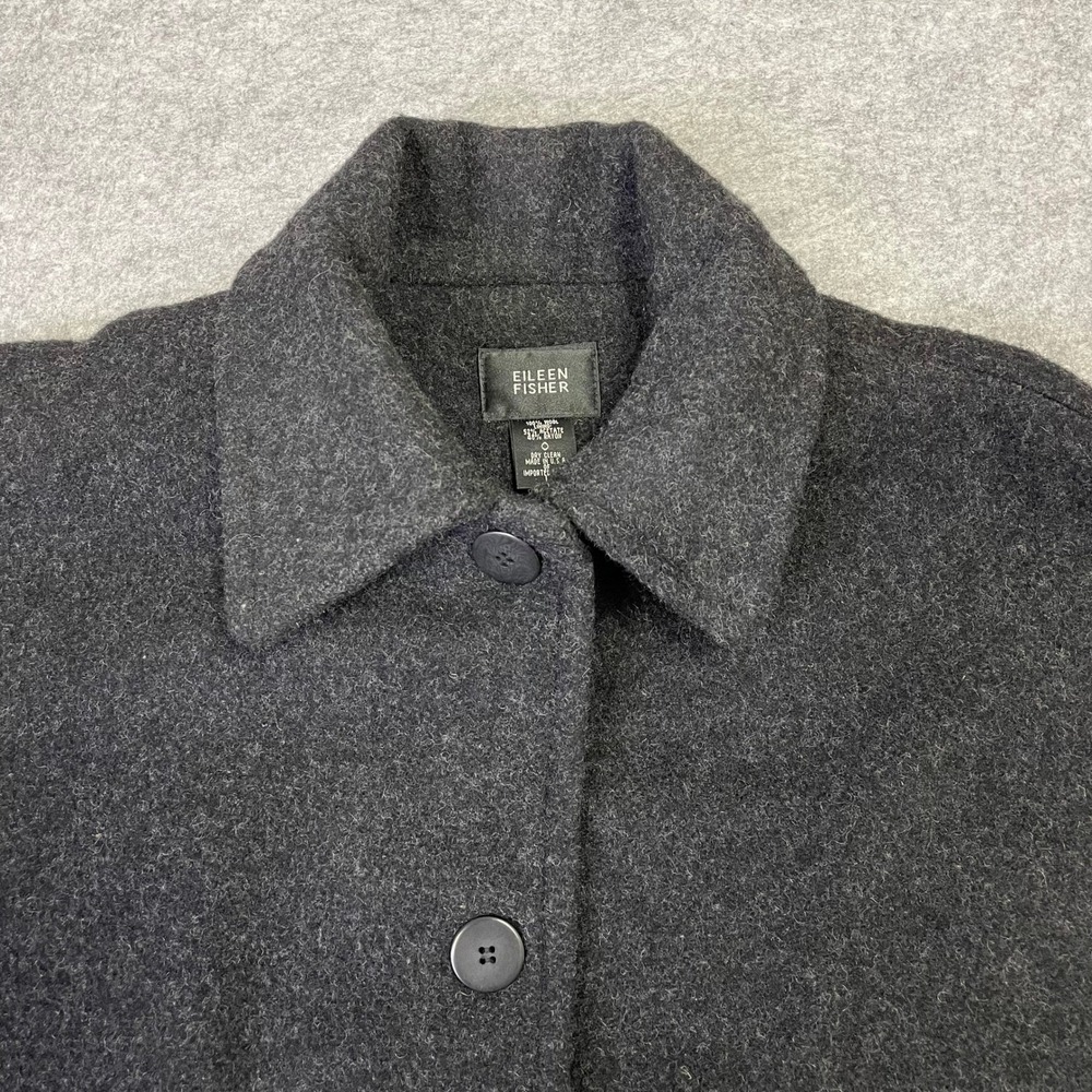 Vintage Eileen Fisher Charcoal Gray 100% Wool Long Duster Coat Large 90s - Picture 8 of 16